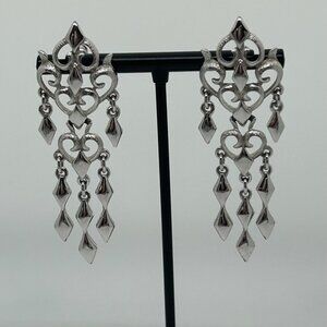 Monet Silver-Tone Chandelier Dangle Earrings With Ornate Design & Cascading Char